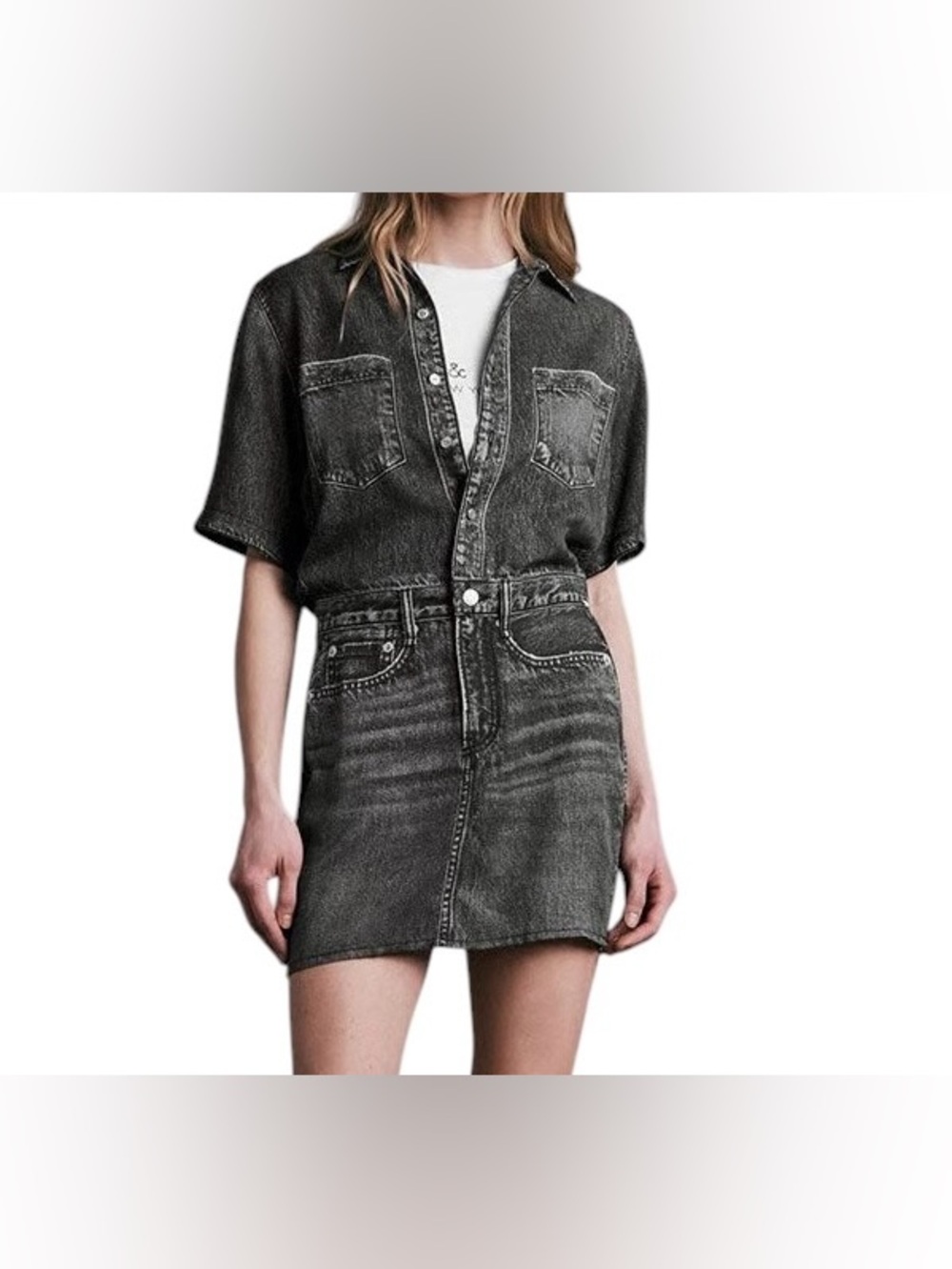 Rag & Bone Miramar Acid Wash Denim Mini Dress Gray XS